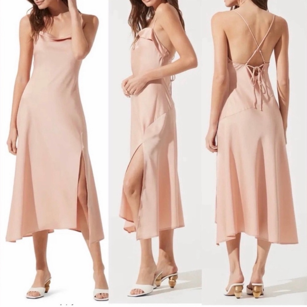 ASTR Satin Midi Dress in Blush Pink